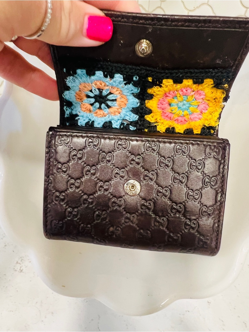 Authentic Gucci Guccissima Leather Wallet w/ Crochet Repair Brown Coin Wallet - Picture 2 of 9